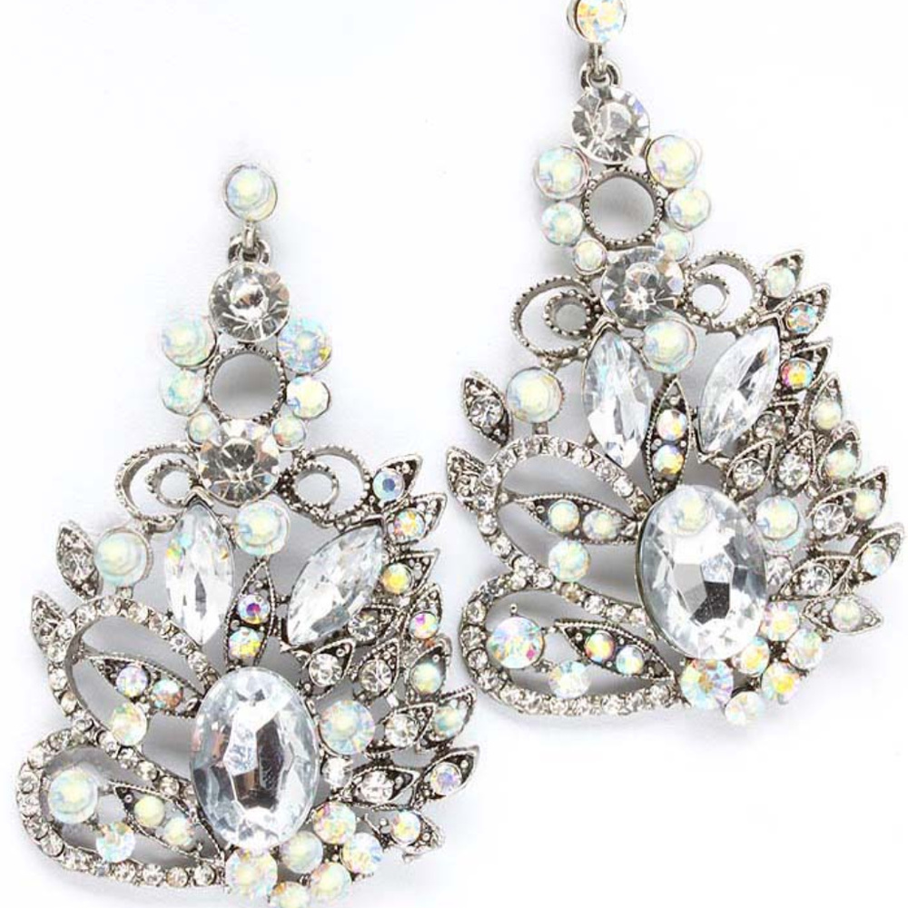 Long Rhinestone Stud Drop Earrings